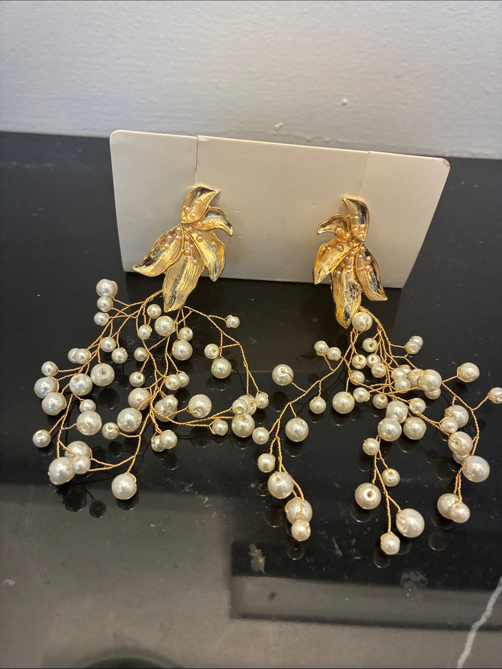 BCBG Gold Pearl Branch Dangle Earrings